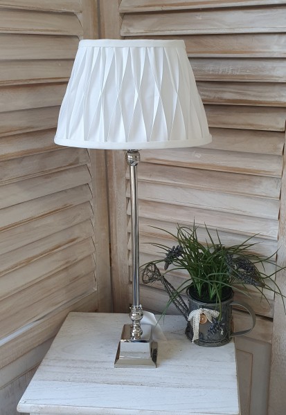 Designer Tischlampe EDEL Stoff oval Weiß E27 26-16-16 Metall