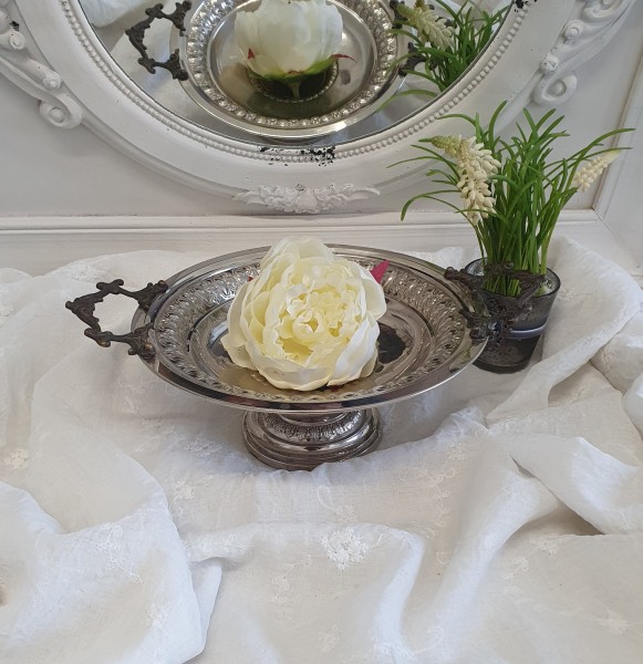 Deko Schale Rund auf Fuß Silberfarben Antik Gebraucht Weihnachten Shabby Landhaus