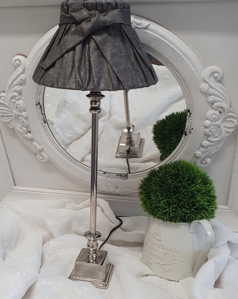 Tischlampe ALEXANDER Stoff Grau Fuß Metall E27 Landhaus