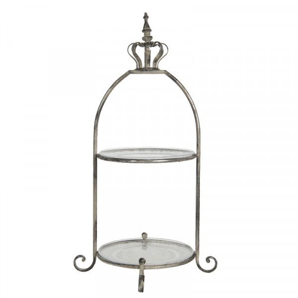 Etagere Antik Silber Krone 2 Etagen 39 x 26 x 69 cm Shabby Landhaus