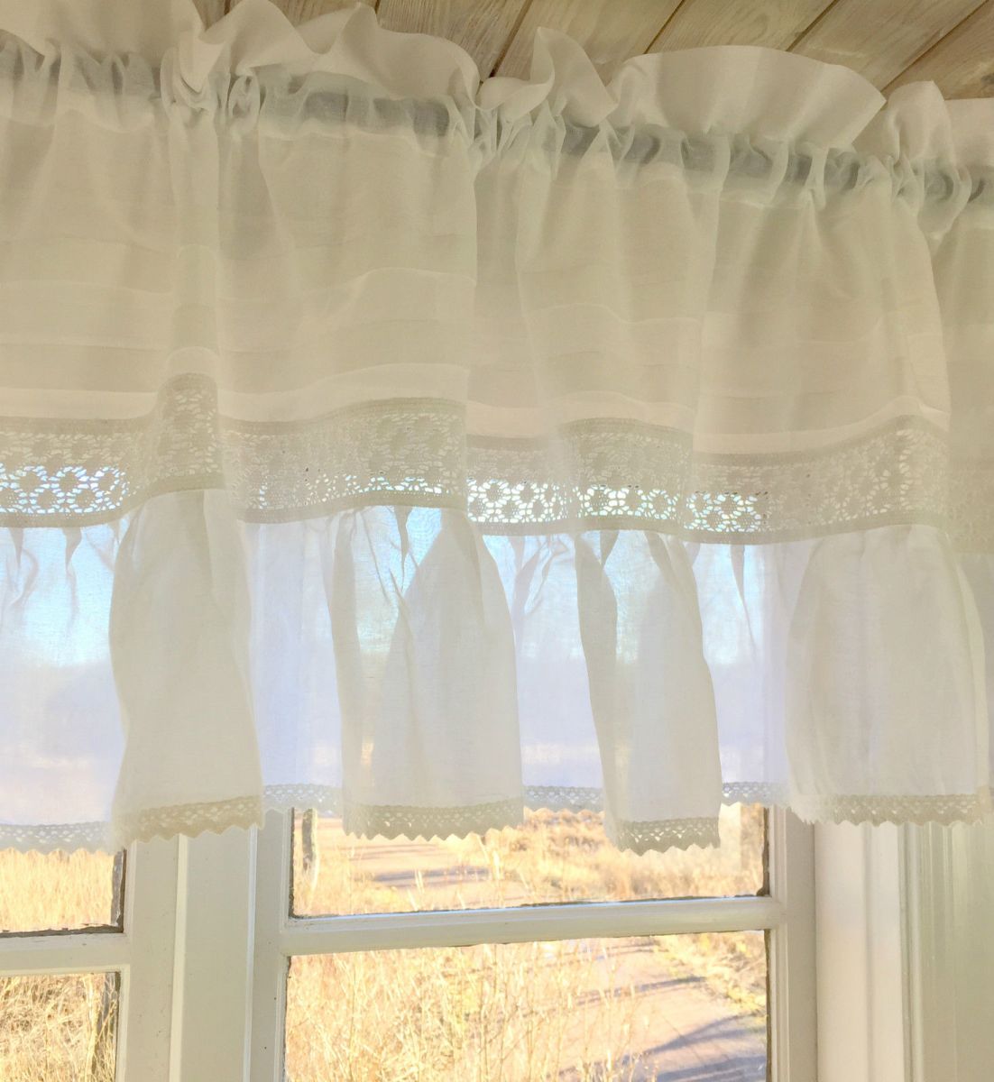 Spitzen-Vorhänge Weiß, 2-teilig – Transparent Mit Blumenstickerei, Je 140x180 Cm