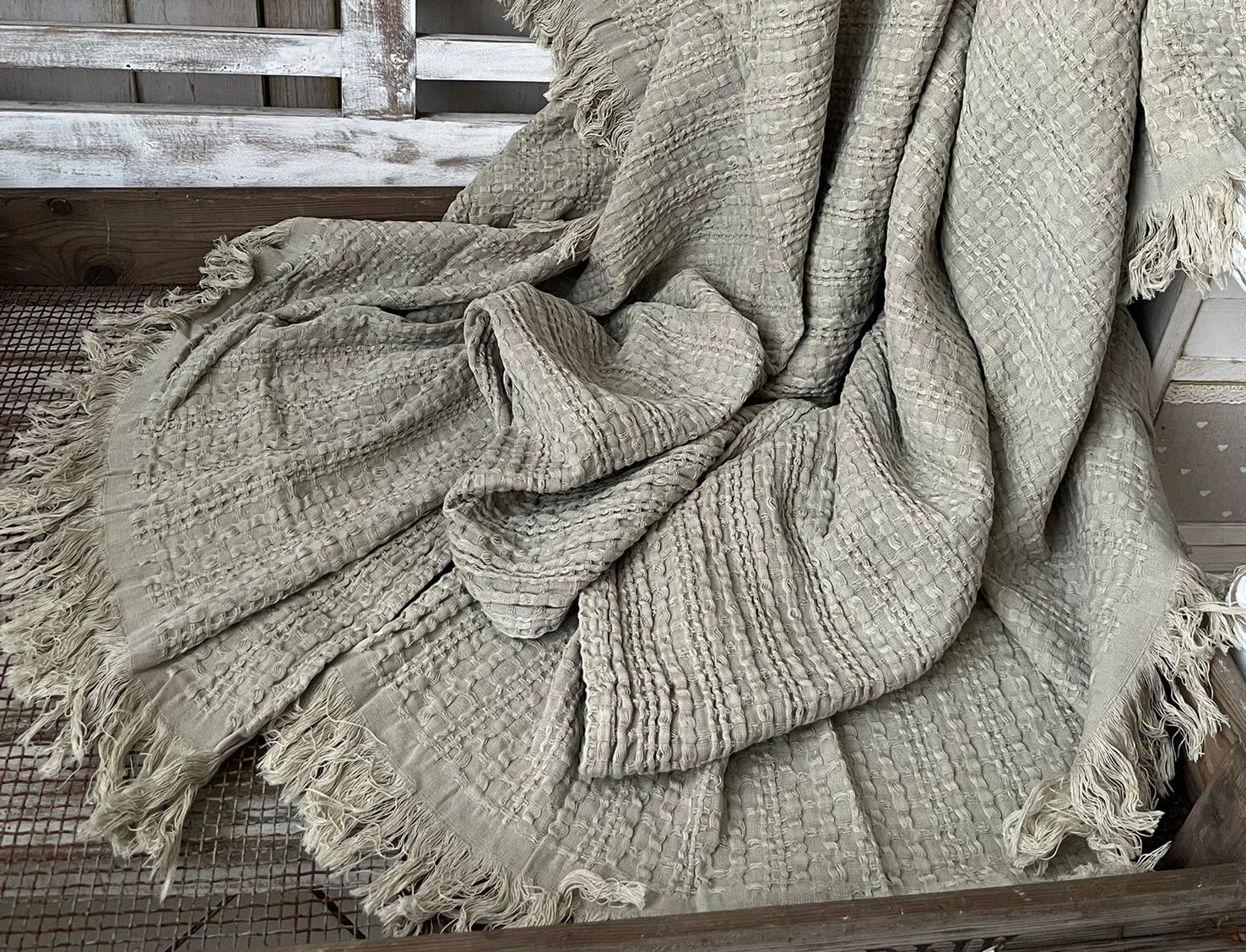 Kuscheldecke ROMA Strick SAND Sofadecke Wohn- Decken Fransen Plaid cm & 150 Landhaus | Zauberhafter x | Landhausstil Kuscheldecken | 130