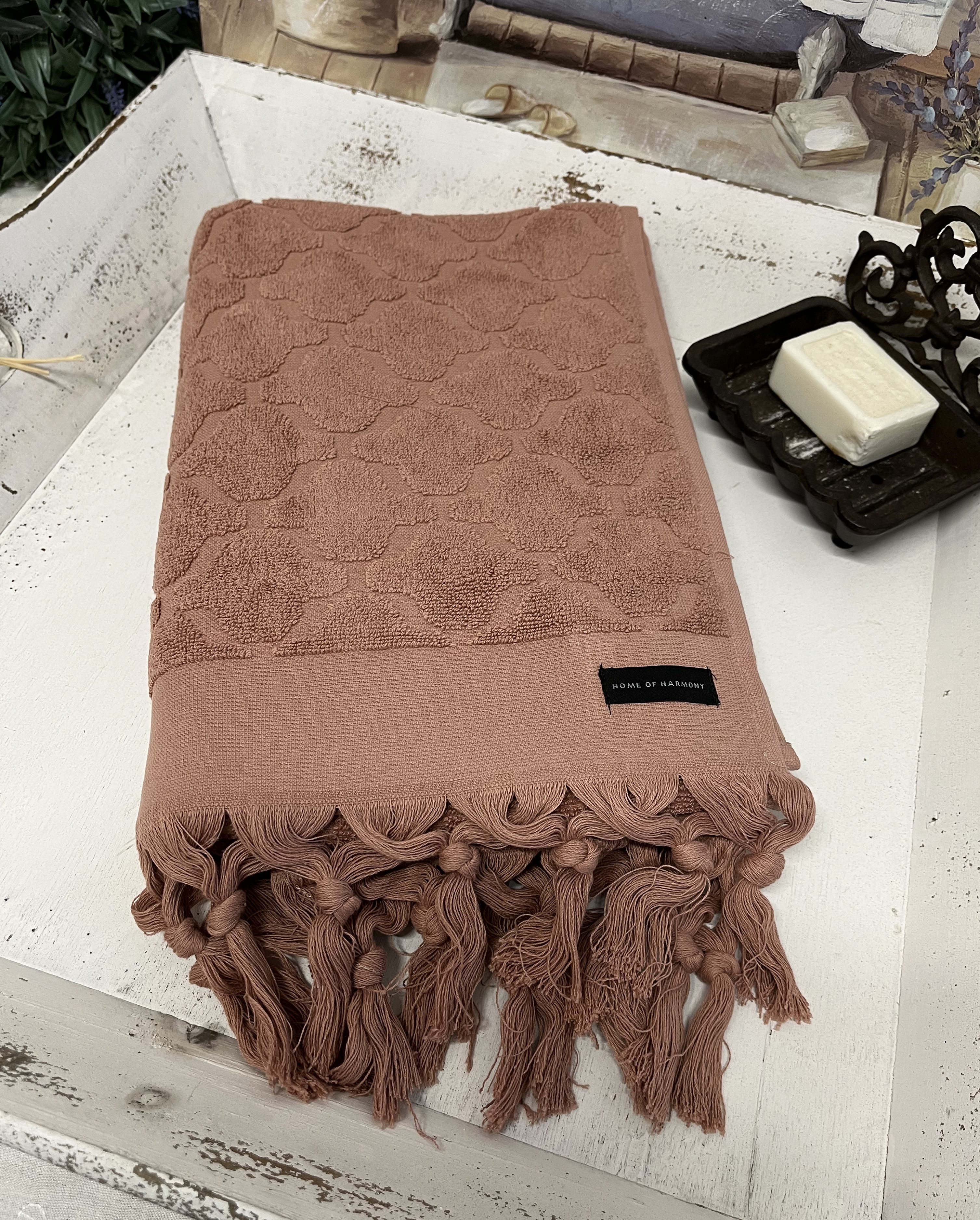 alle Zauberhafter Handtuch | Handtuch Dunkel Landhausstil Bad Rosa Frottee | 50x70 Fransen Handtücher - Größen DINA cm |