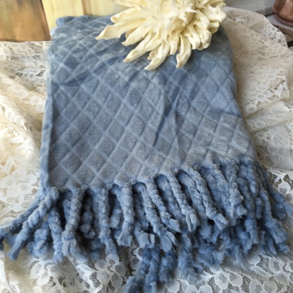 Kuscheldecke MONA HELLBLAU Fransen Sofadecke 120x150 cm
