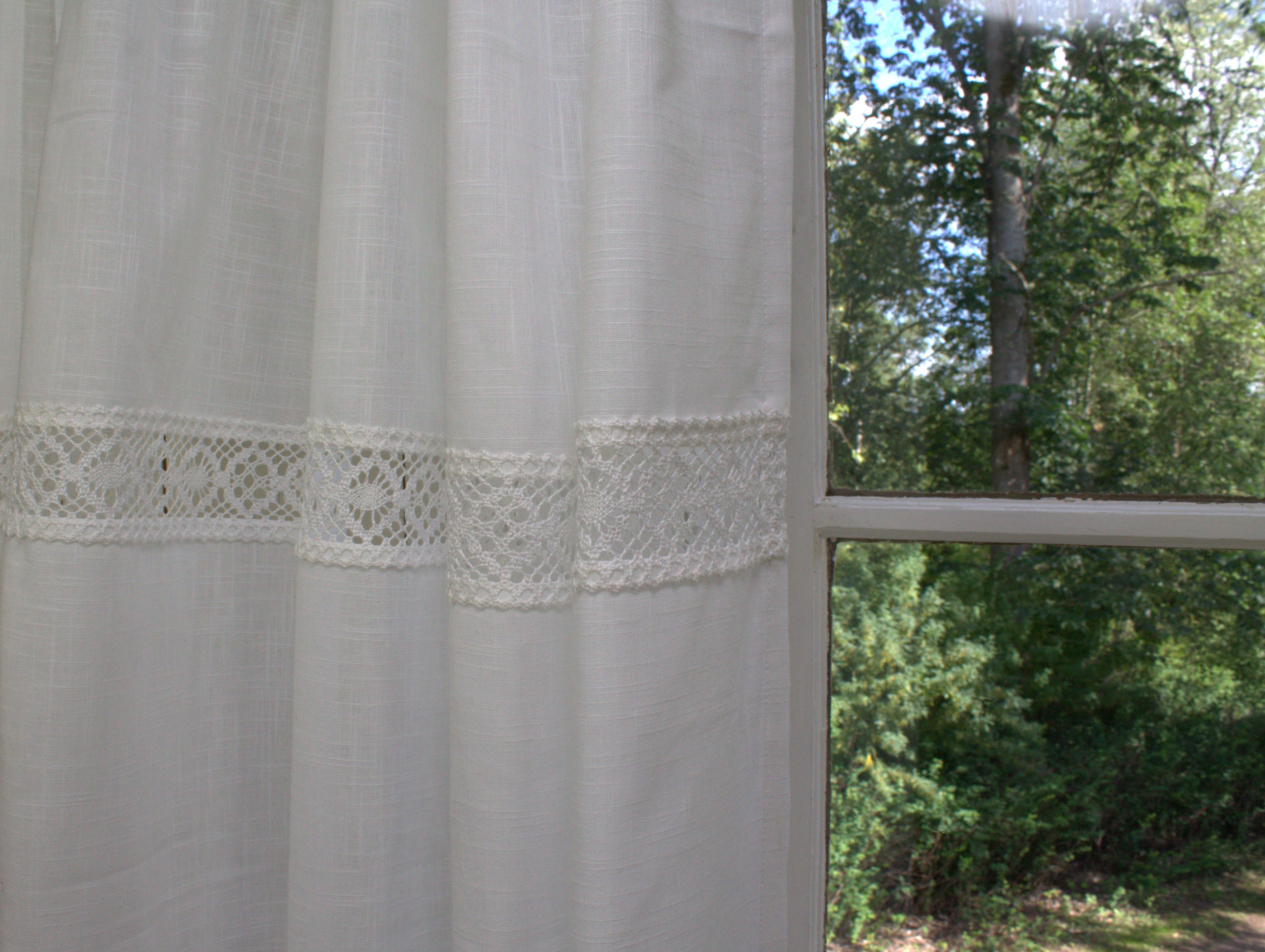 Vorhang LINA Landhausstil Stück WHITE | | Gardinenschals 120x240 Weiß & | Gardinen Zauberhafter cm Gardine Vorhänge Häkelspitze 2