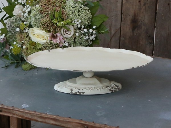 Etagere Tortenplatte OVAL groß 33cm creme Shabby Vintage Landhaus