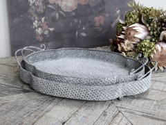 2 er Set Tablett Grau Metall Zink Landhaus Shabby KLEIN und GROß
