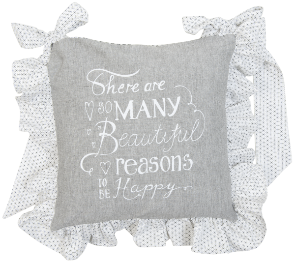Stuhlkissenbezug BE HAPPY Rüsche 40x40 Spruch Herzen Landhaus Baumwolle