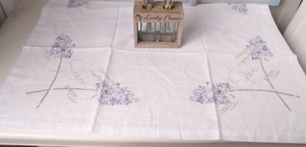 Tischdecke Mitteldecke ELISIA Weiß 85x85cm Blumendruck Flieder rosa lila