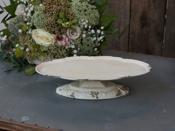 Etagere Tortenplatte OVAL klein 28cm creme Shabby Vintage Landhaus