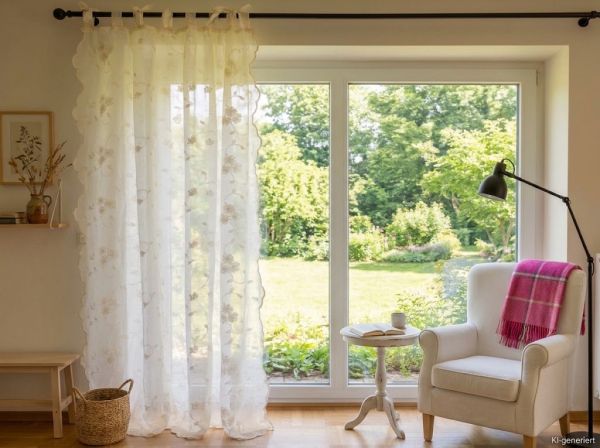 LillaBelle OFFWHITE Schal LISA 130x250 Gardinen BesticktShabby Vintage Landhaus Bandaufhängung Sto