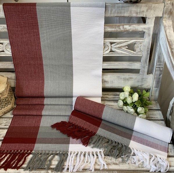 Tischläufer NILS Rot Weiß Grau 40 x 140 cm 100% Baumwolle Landhaus