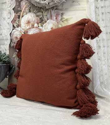 Kissen Bezug Hülle ELIX Rost 48 x 48 Baumwolle Quasten Landhaus Kissen Bezug Hülle ELIX Rost 48 x 48 Baumwolle Quasten Landhaus