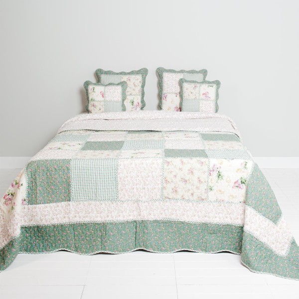 Tagesdecke EVEN GREEN 230x260 Grün&Weiß Patchwork Sofaüberwurf Doppelbet
