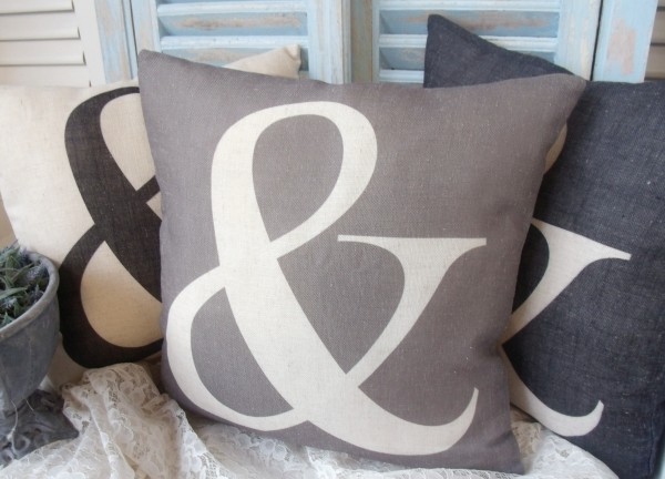 Kissenbezug "&" 42x42cm diverse Farben Shabby Vintage Loft Landhaus Polyester Leinen