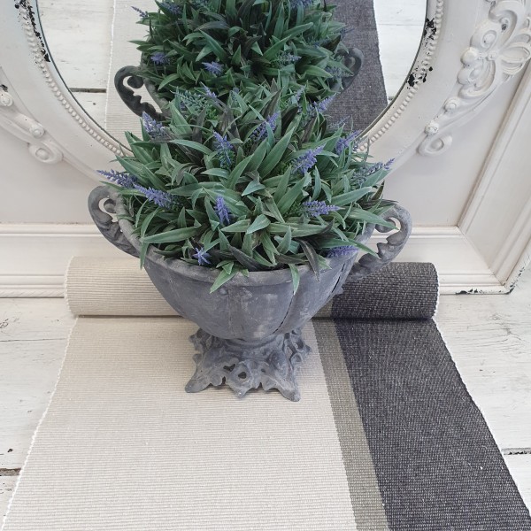 Tischläufer Mika Offwhite Sand Schwarz Streifen 40 x 140 cm Baumwolle Landhaus