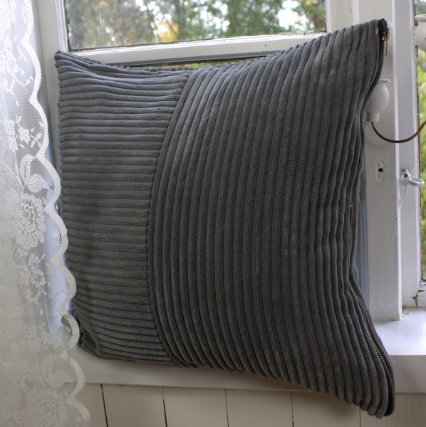 Kissenbezug SUNA Samt Kord Grau 50x50 cm Polyester Kissen Hülle Landhaus