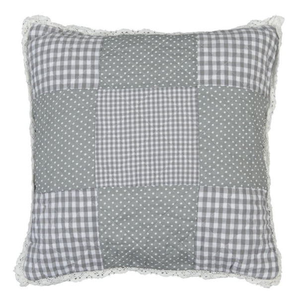 Kissenbezug GREY CHECK 50x50 cm Grau Weiß Häkelbordüre Baumwolle