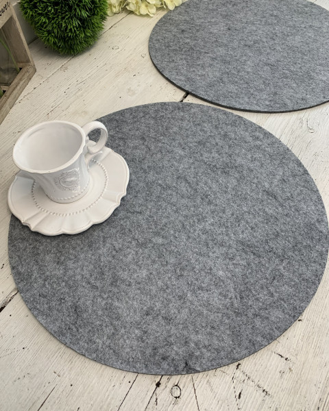 Tischset Platzset ROUND Filz Grau 2 Stück 38 cm Deckchen Polyester Landhaus