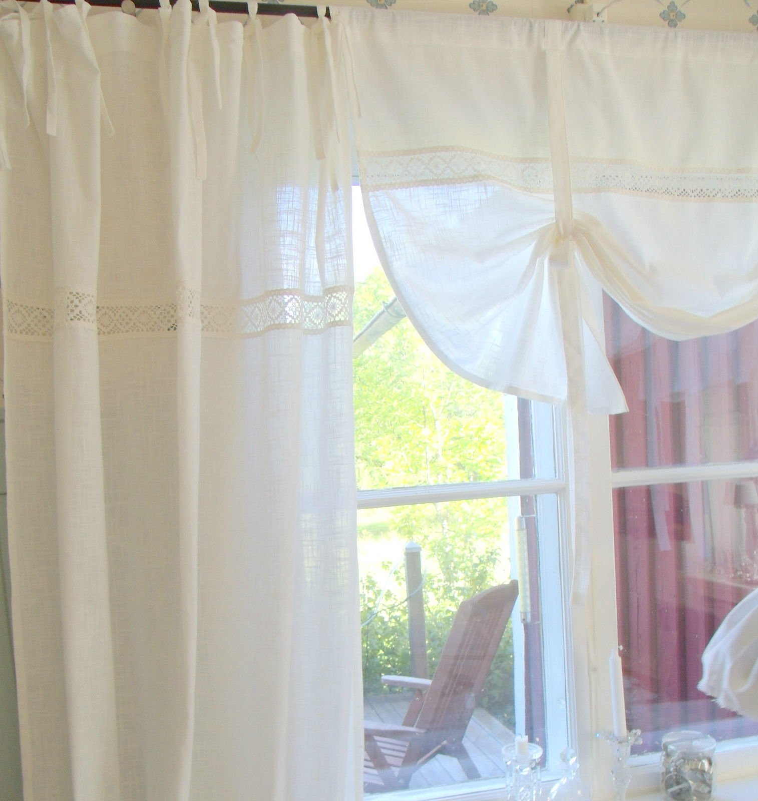 Vorhang LINA WHITE Gardine 120x240 2 Stück weiß Shabby Vintage Landhaus Curtain 
