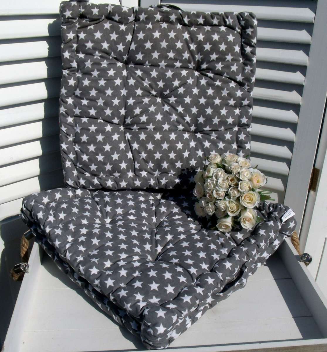 B Ware Matratzenkissen STARS GRAU 40x40 cm Sterne Baumwolle Polyester