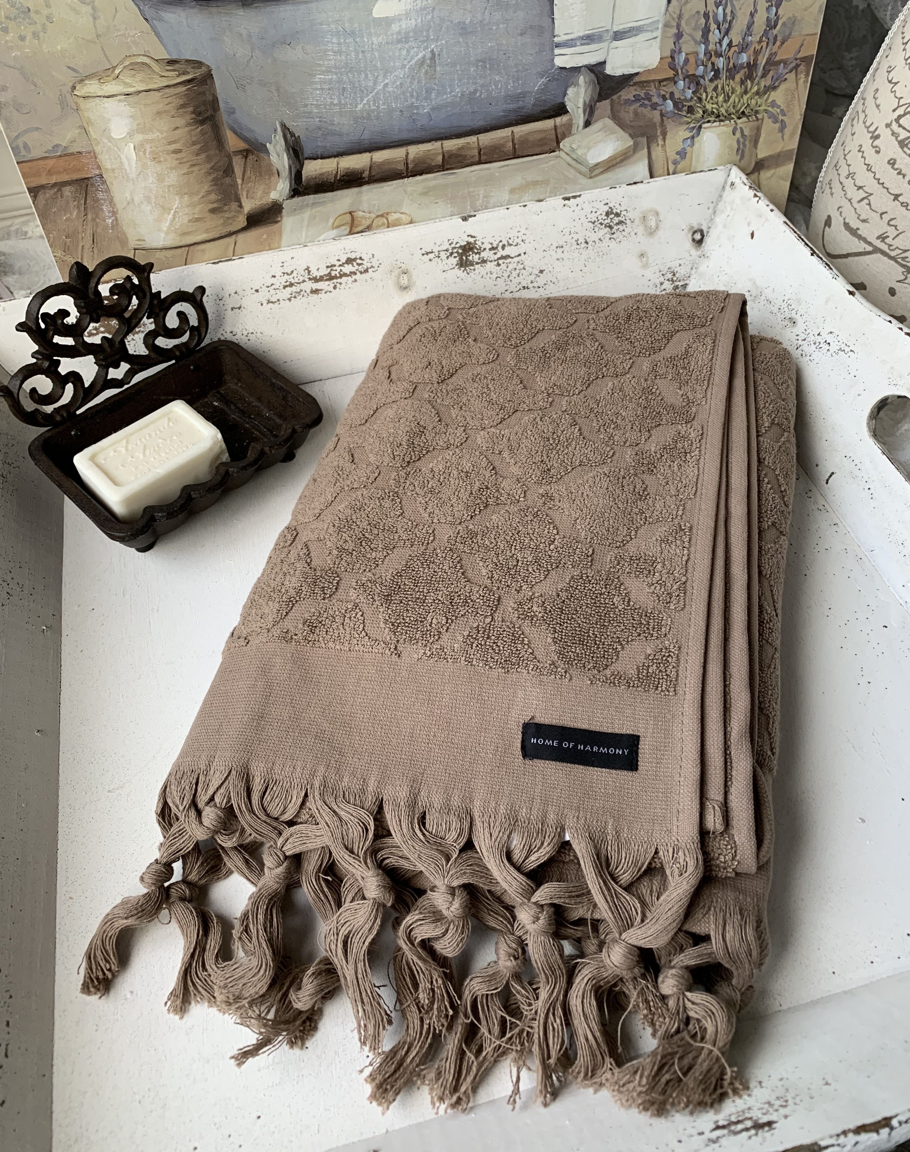 Frottee Handtuch Grau mit Fransen 100x60 100% Baumwolle 