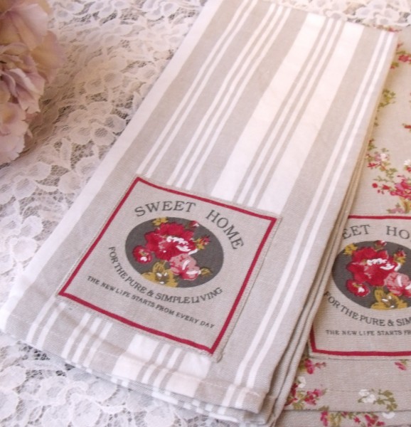 Geschirrtuch SWEET HOME Streifen Trockentuch creme natur rot 50x70 cm