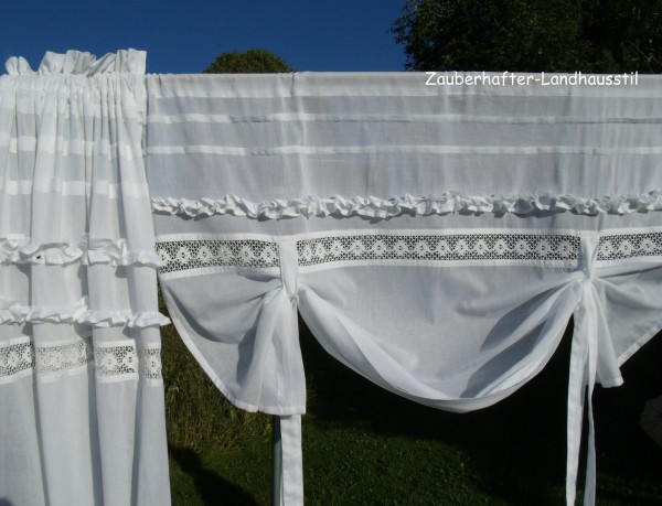 Raff Gardine JULIE Rollo weiß 140 cm breit Shabby Chic Vintage Curtain