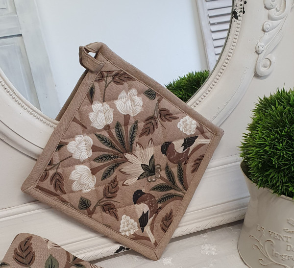 Topflappen LIDO Blumen 2 Stück 20x20 cm Sand Braun Landhaus