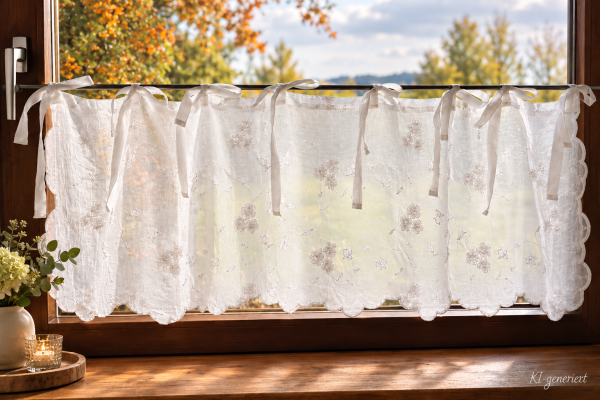 LillaBelle Gardine LISA OFFWHITE 40x130 cm Scheiben Kurz Gardine Bestickt Shabby Vintage Landhaus