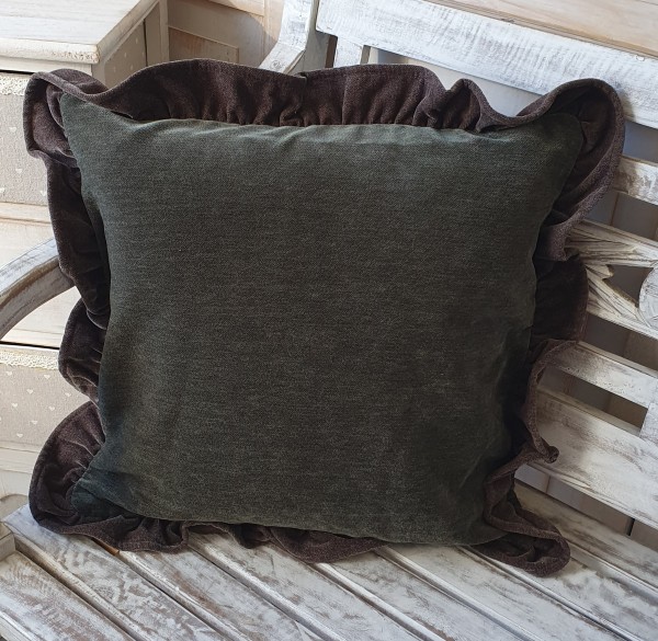 Luxus Kissenbezug 45x45 cm (Maße ohne Rüschenrand) Grün mit Wellen-Rüschen
