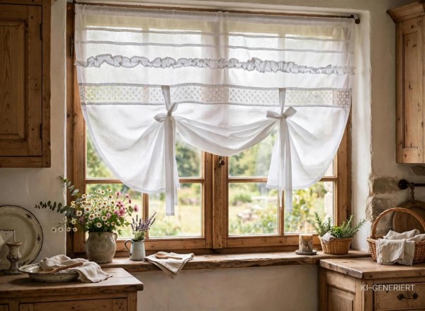 LillaBelle Raff Gardine Julie weiß Landhausstil Shabby chic