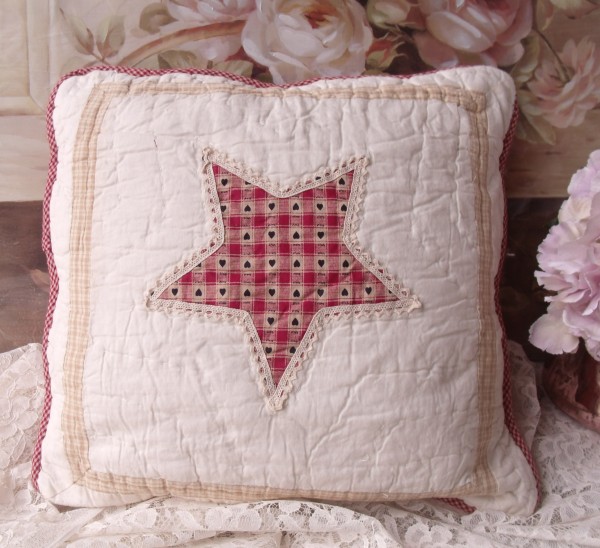 Kissenbezug STERNE 40x40cm creme rot Landhaus Shabby Chic Baumwolle Polyester