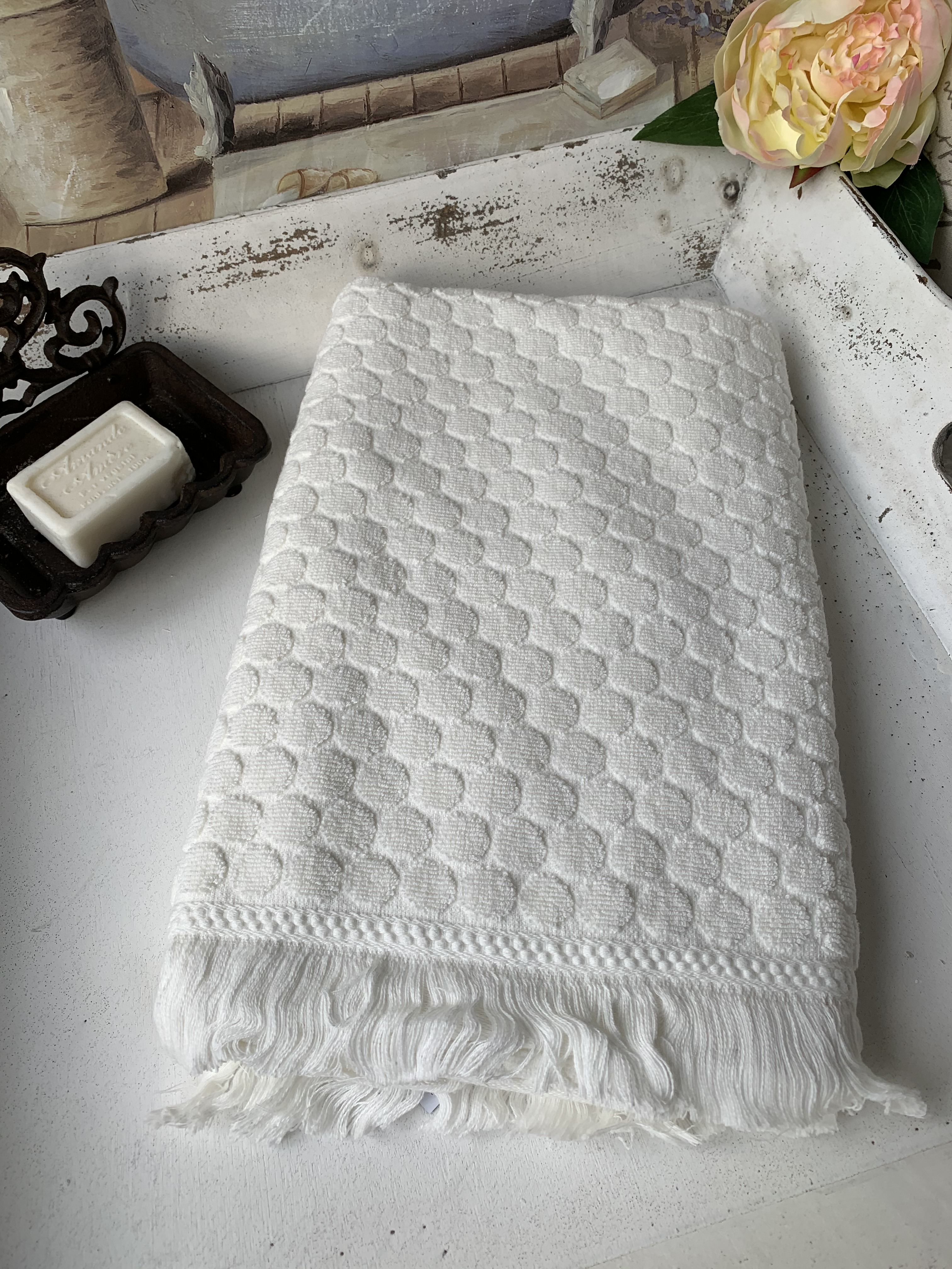 Handtuch PEGGY Offwhite 50x70 cm Frottee Handtuch Fransen | Handtücher -  alle Größen | Bad | Zauberhafter Landhausstil
