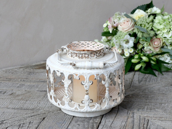 Laterne Antique Creme Lilie 20 x 22 cm H/D Shabby Landhaus