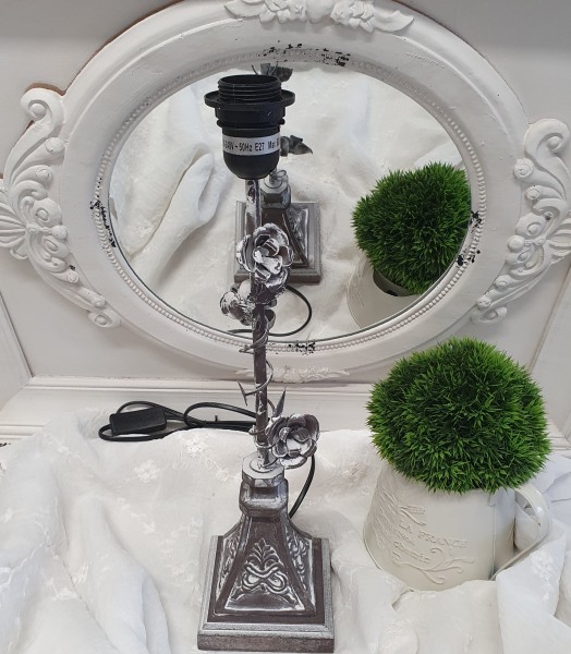 Lampenfuß ROSE 11,5x43,5 cm antik braun weiß gewischt Landhaus Designerlampenfuß E 27