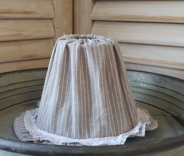 Lampenschirm LYDIA Stoff Grau Streifen Spitze Landhaus