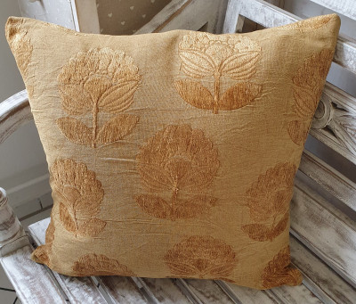 Kissen Bezug Hülle AIDA gold 45 x 45 cm Samt Baumwolle Polyester Landhaus Kissen Bezug Hülle AIDA gold 45 x 45 cm Samt Baumwolle Polyester Landhaus