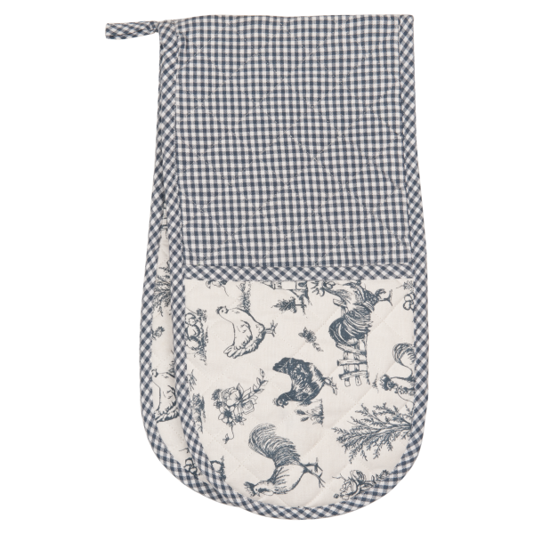 Doppel Topflappen Backofen Handschuh CHICKEN blau offwhite Landhaus Cottage