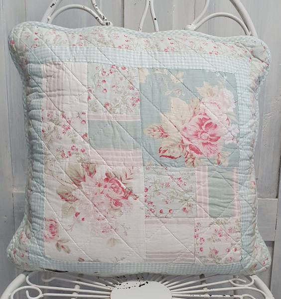 Kissenbezug TÜRKIS ROSE 40x40cm pastell Landhaus Shabby Chic Baumwolle