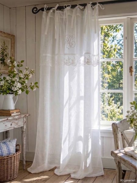 LillaBelle WEIß Vorhang MARIELLA 120x240cm Leinen Gardinen 1 Schal Shabby Vintage Bandaufhäng