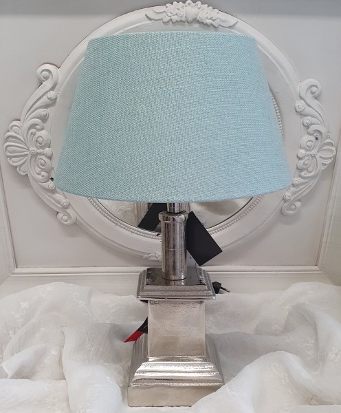 Designer Tischlampe Metall EDEL MINT 46 cm E27 Landhaus Stoffschirm Shabby Chic