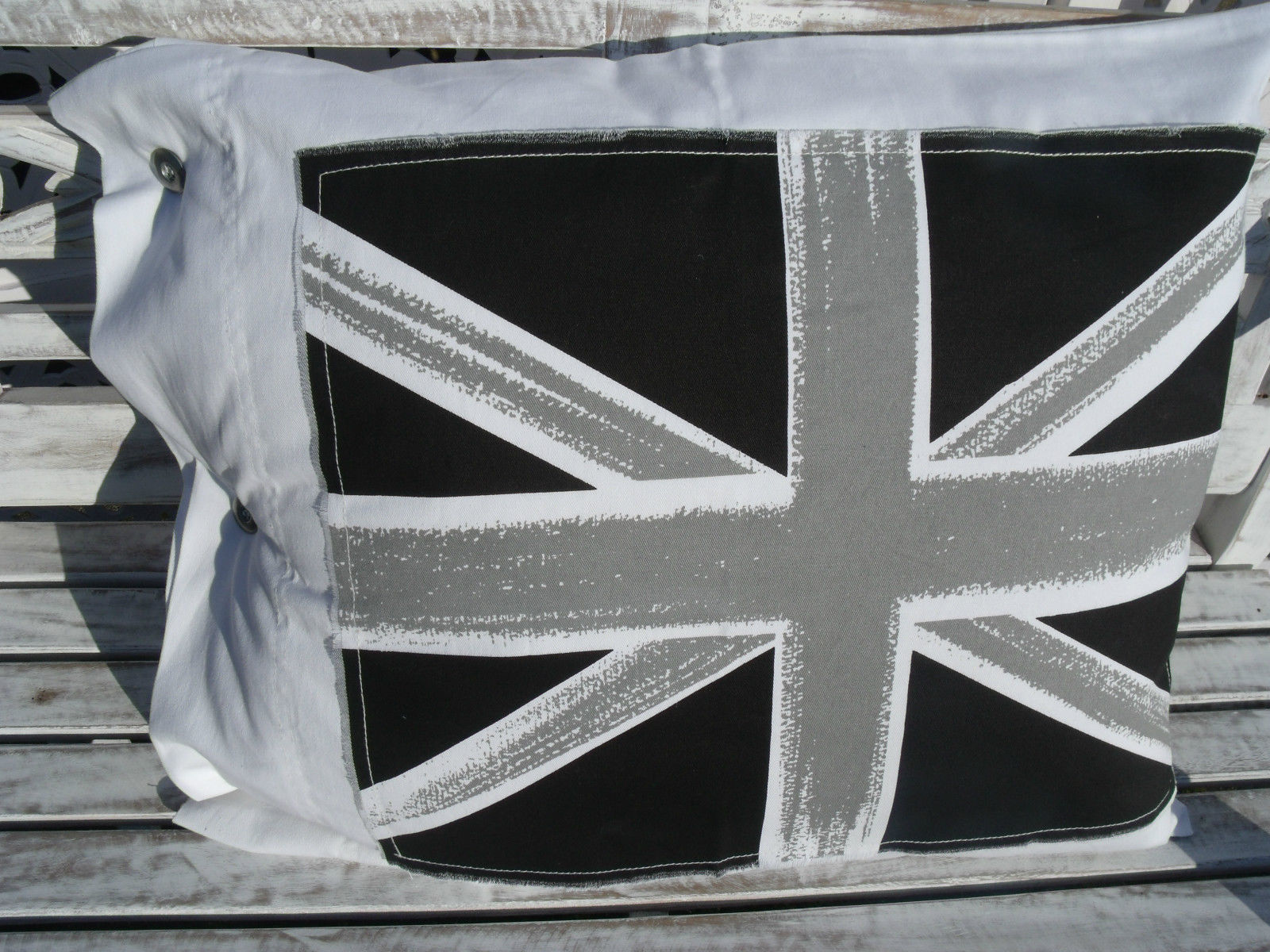 Raff Gardine ENGLAND Rollo weiß grau 100x120 cm Flagge Union Jack Landhaus 