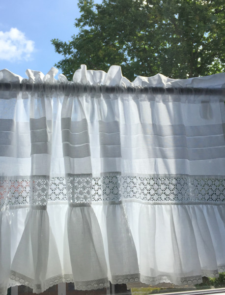 Kurz Scheiben Gardine ISABELLA 46x120 cm transparent Volant Landhaus Shabby Spitze