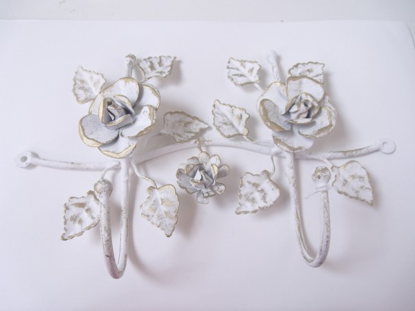 Wandhaken 2er-Haken Rosen Metall weiß gold Vintage Shabby Chic