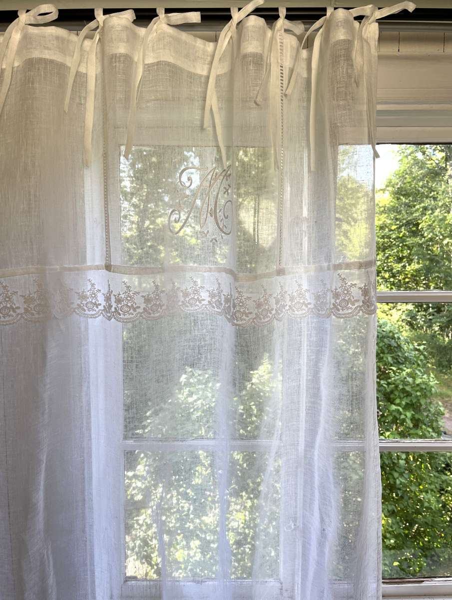 LillaBelle WEIß Vorhang MARIELLA 120x240cm Leinen Gardinen 1 Schal Shabby Vintage Bandaufhäng | Neu