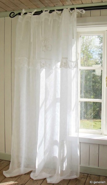 B-Ware WEIß Vorhang B x H 120x240 cm MARIELLA Leinen Gardinen 1 Schal Shabby Vintage Bandaufh