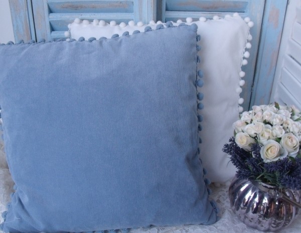 Kissenbezug GIULIA 45x45cm HELLCREME oder HELLBLAU Landhaus Loft Shabby Polyester Nylon
