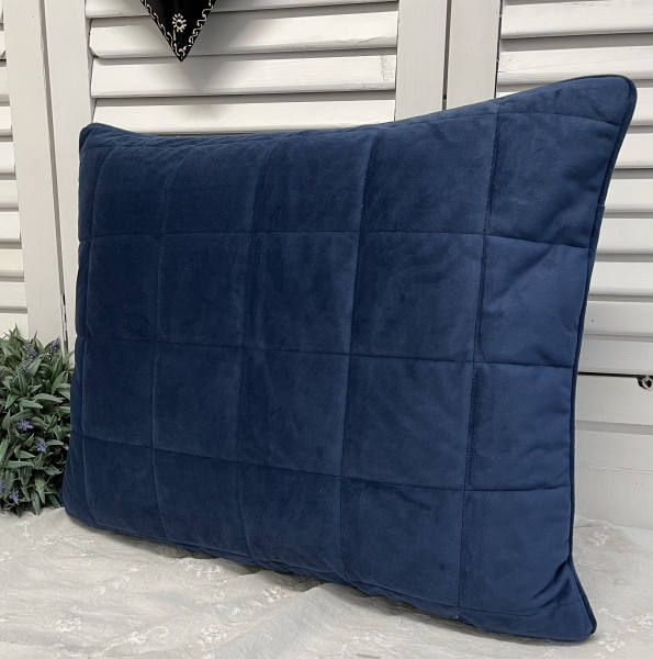 Kissen Bezug Hülle VELOUR BLAU 50x60 cm Kuschel Steppkissen Polyester