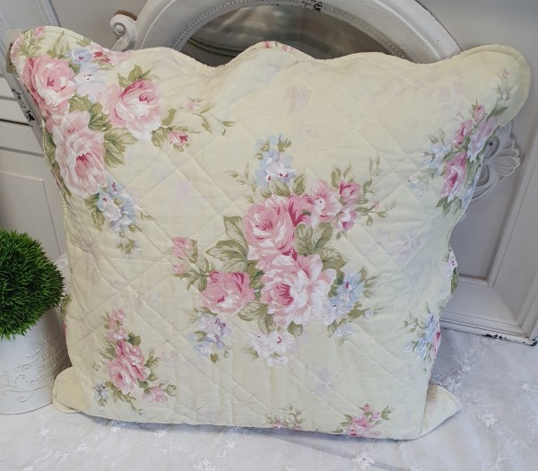 Kissenbezug PAULA 50x50 cm Rosen rosa weiß grün Blumen floral Baumwolle